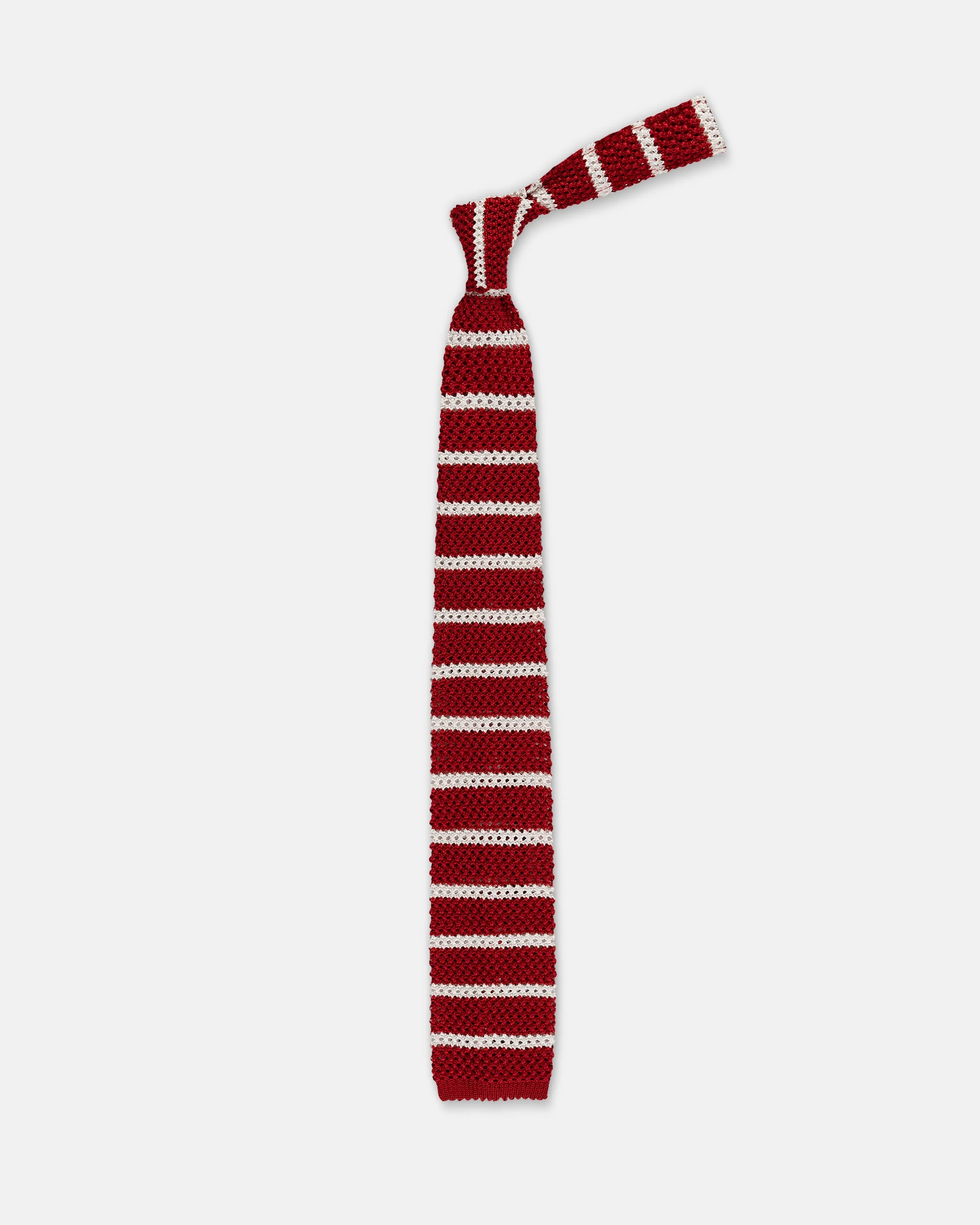 MADE-IN-ITALY RED & WHITE BAR STRIPE SILK KNIT TIE - 1