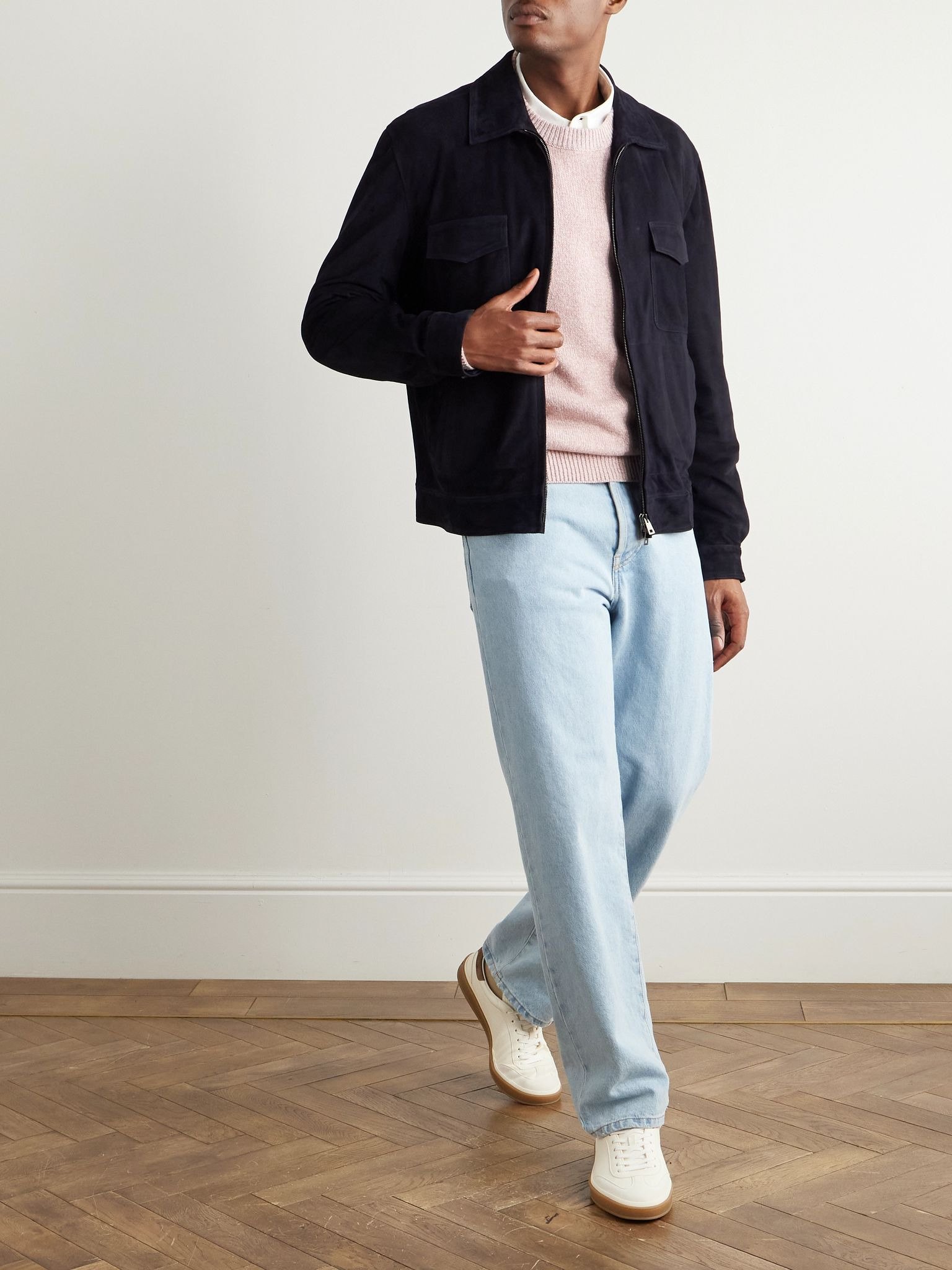 Suede Bomber Jacket Navy - 2
