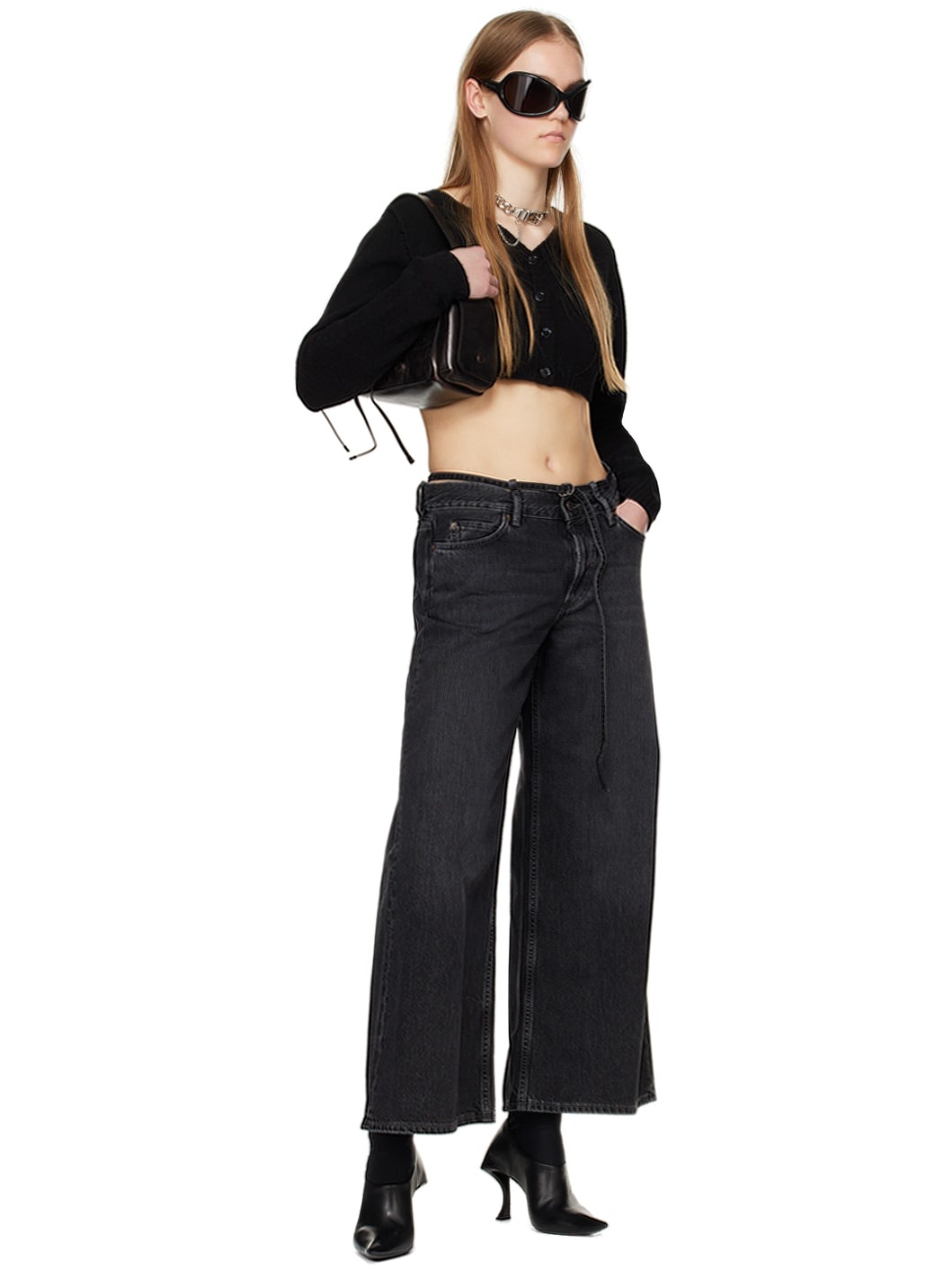 Black Cropped Cardigan - 4