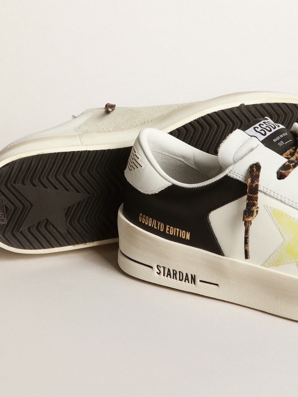 Stardan LTD sneakers in black and white leather with yellowed-effect transparent PVC star - 3