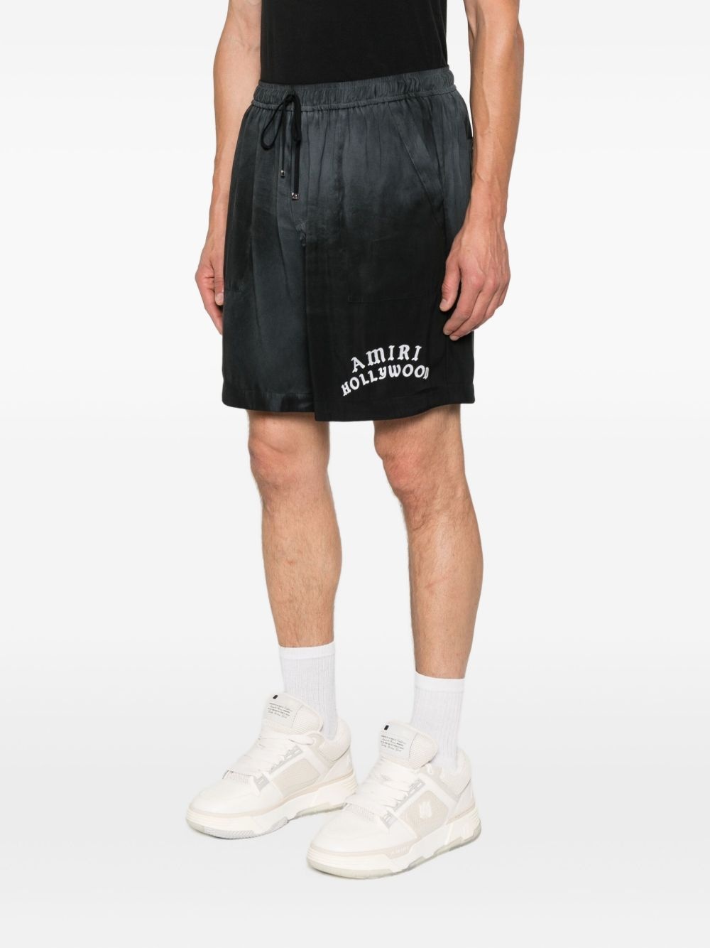 logo-embroidered silk shorts - 3