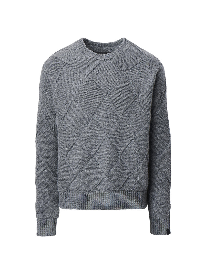 Men's Hand-Knit Entrelac Crewneck Sweater - Charcoal 1