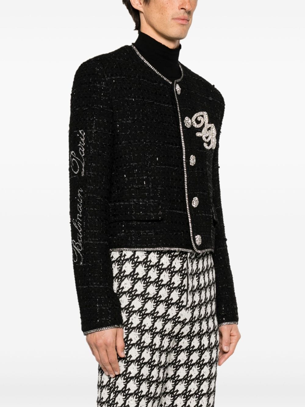 crystal-appliquÃ© cropped tweed jacket - 3