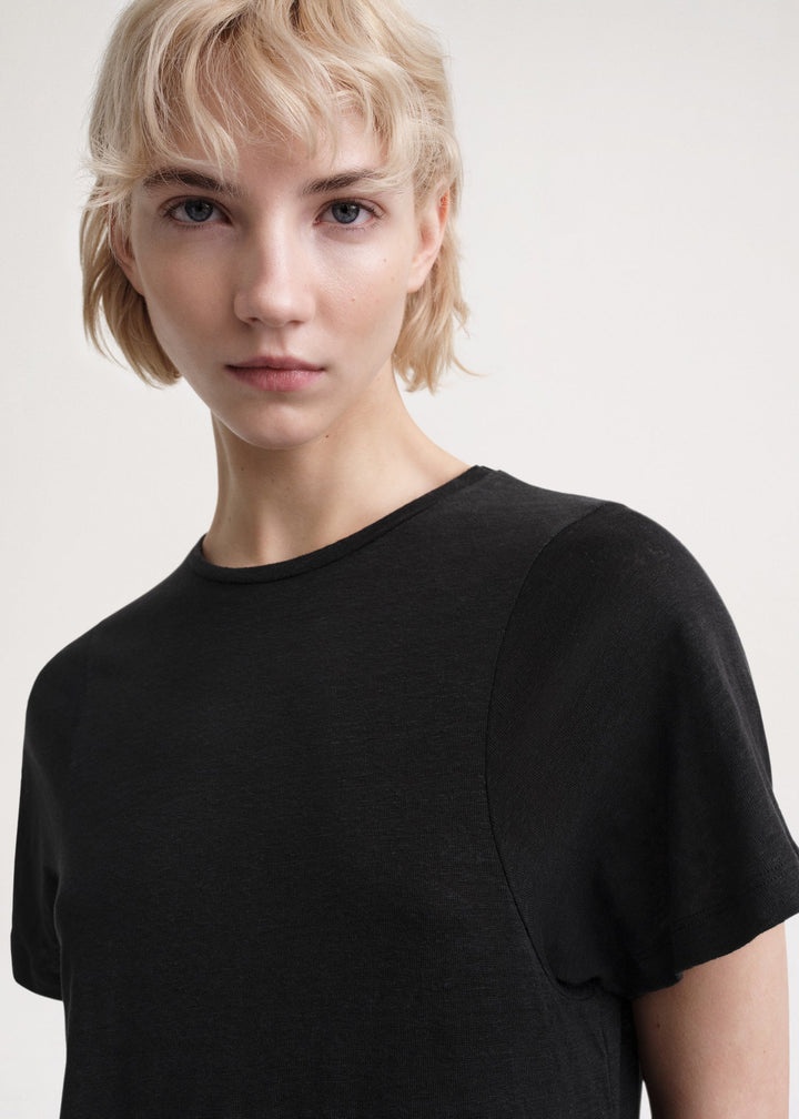 Curved seam linen tee black - 5