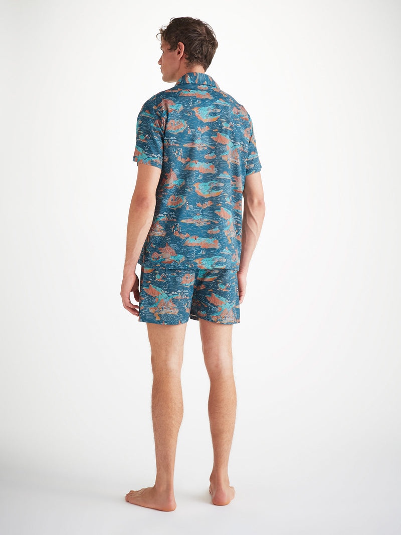 Men's Short Pajamas Cotton Batiste Multi Fisherman's Scenic Print - 4