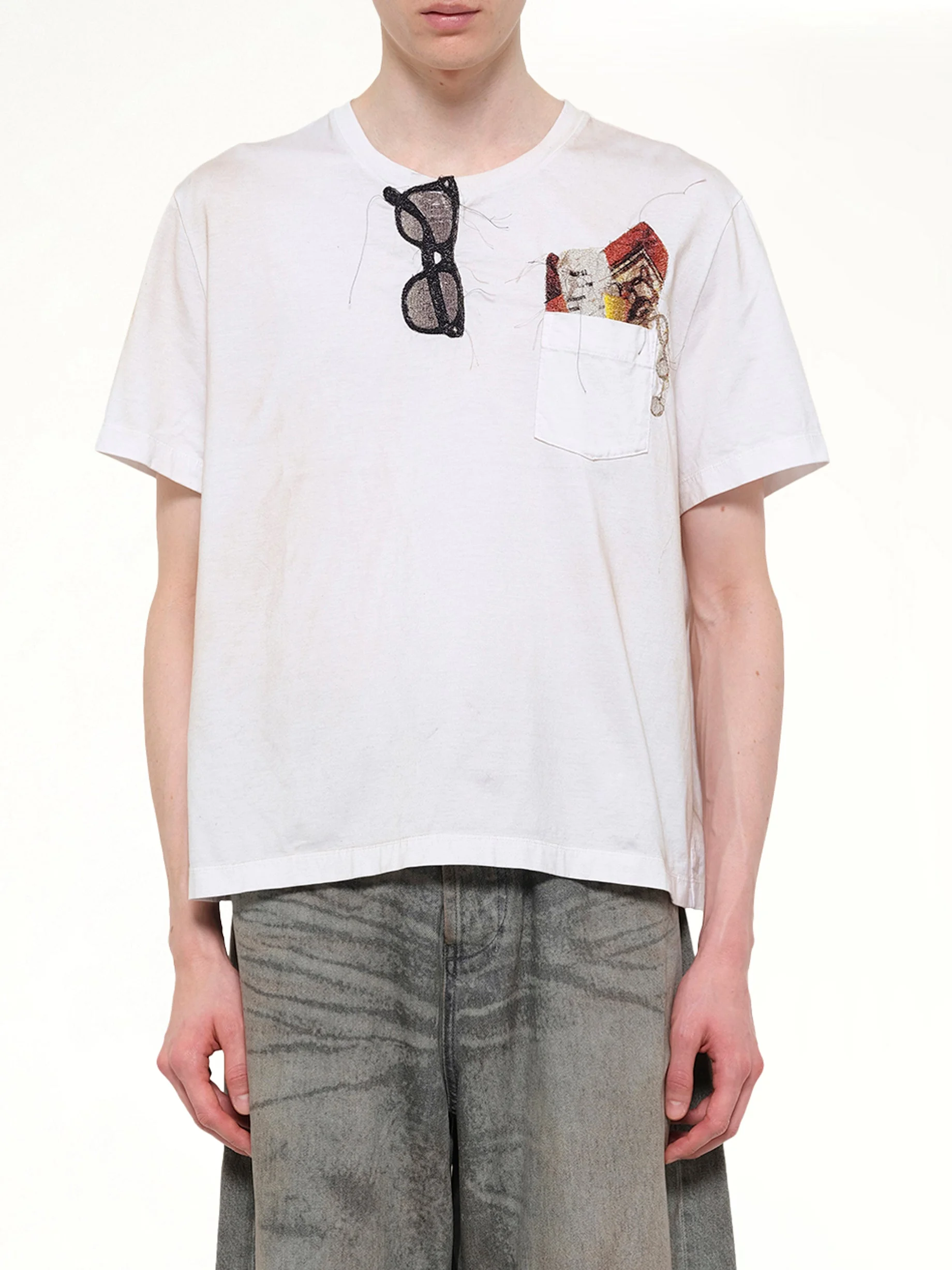 Trompe L’Oeil Embroidery T-Shirt in White - 1