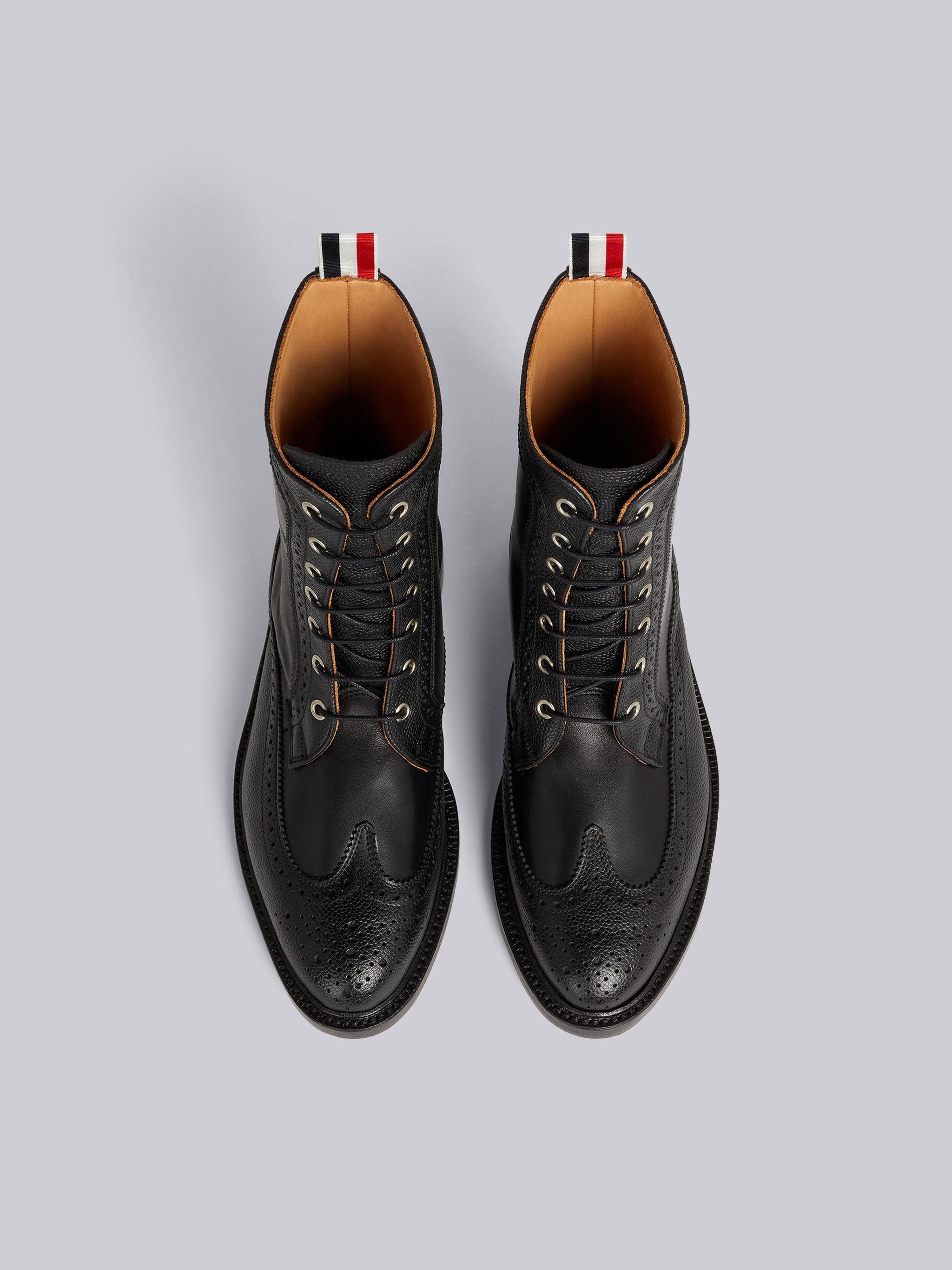 Black Pebbled Calfskin Mix Longwing Brogue Boot - 4