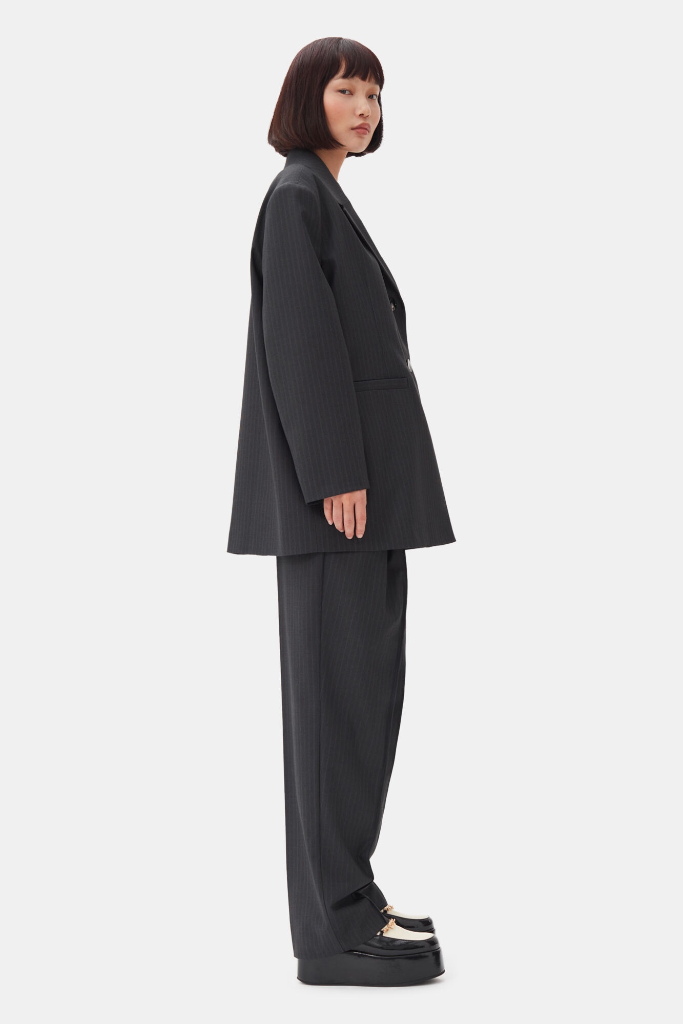 CHARCOAL STRIPE SUITING OVERSIZED BLAZER - 4