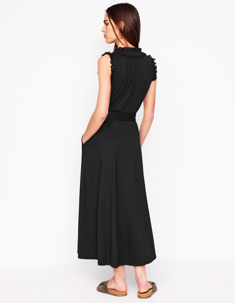 Aria Broderie Trim Midi Dress-Black 4