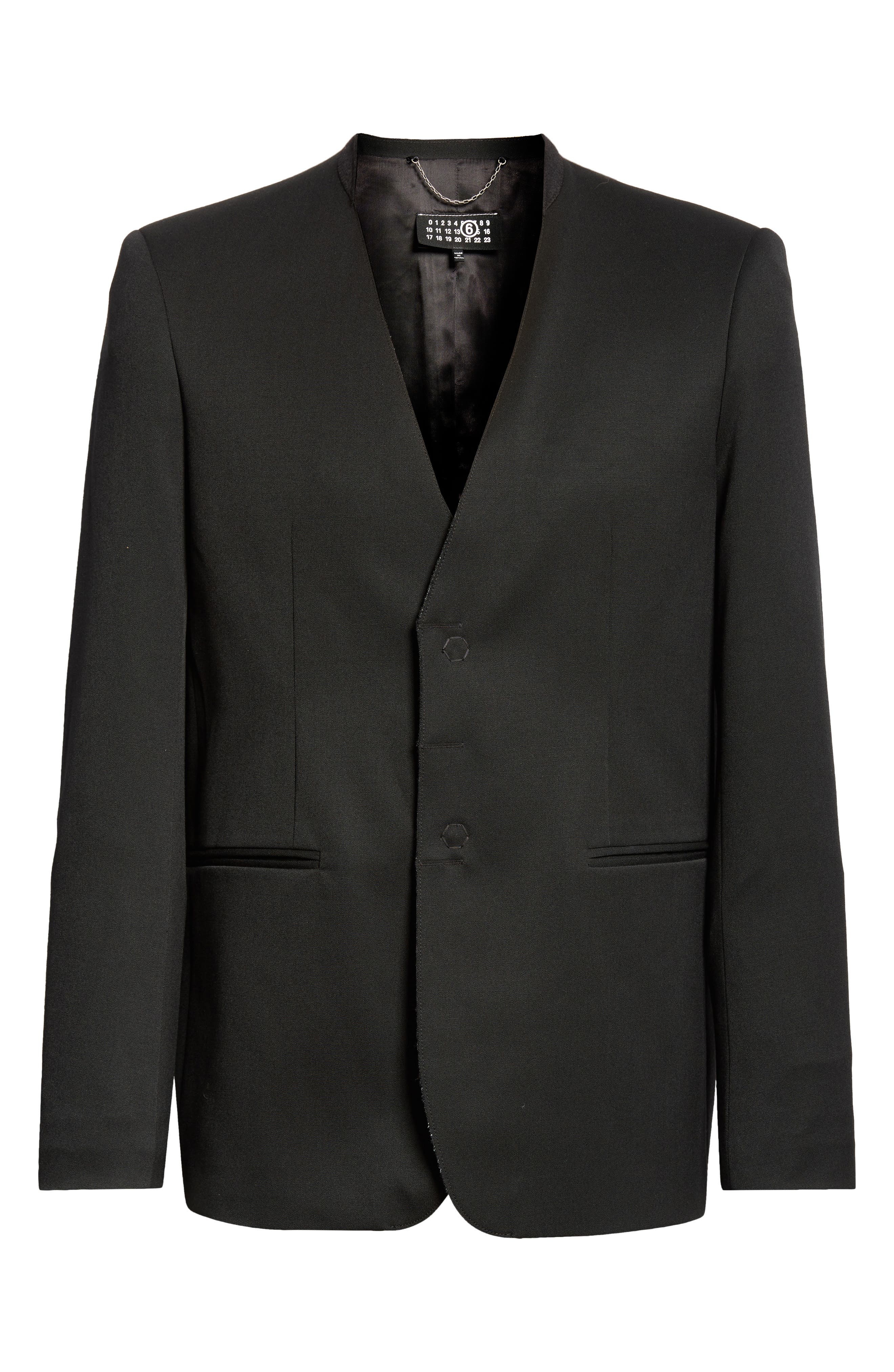 MM6 Maison Margiela Collarless Raw Edge Suit Jacket in Black at Nordstrom - 7