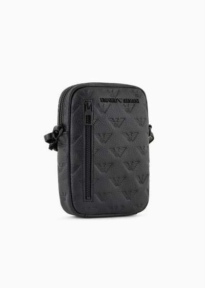 EMPORIO ARMANI Leather tech case with shoulder strap with all-over embossed eagle outlook