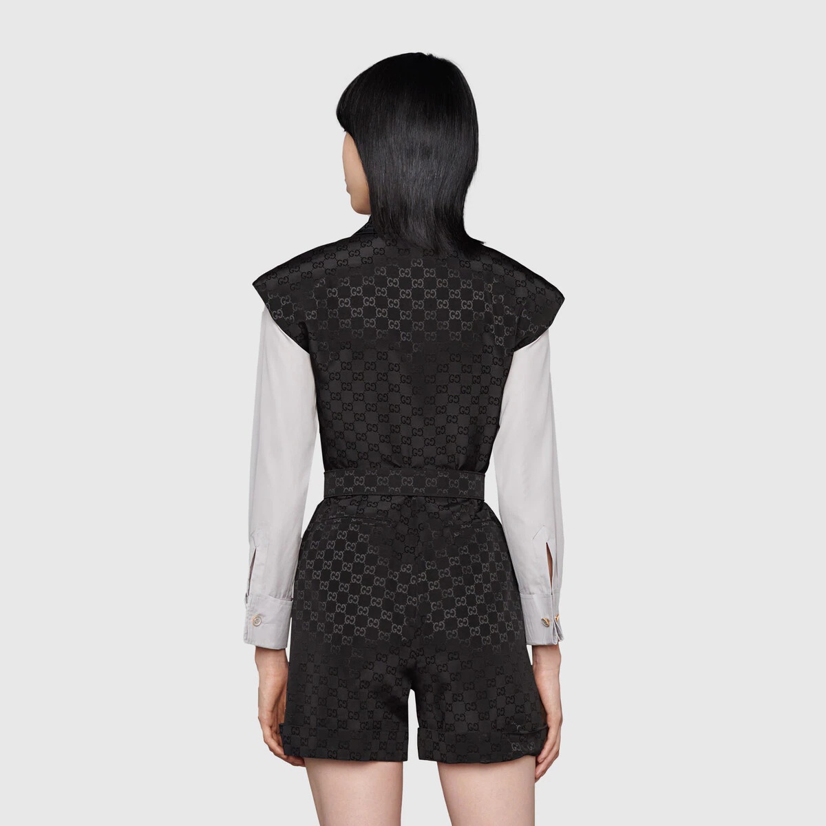 Faille jumpsuit with G buckle belt - 4