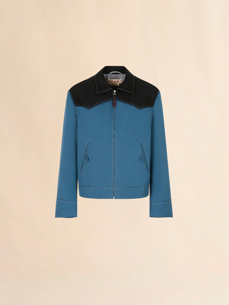 BLUE WATER-REPELLENT GABARDINE JACKET WITH CONTRAST YOKES 1