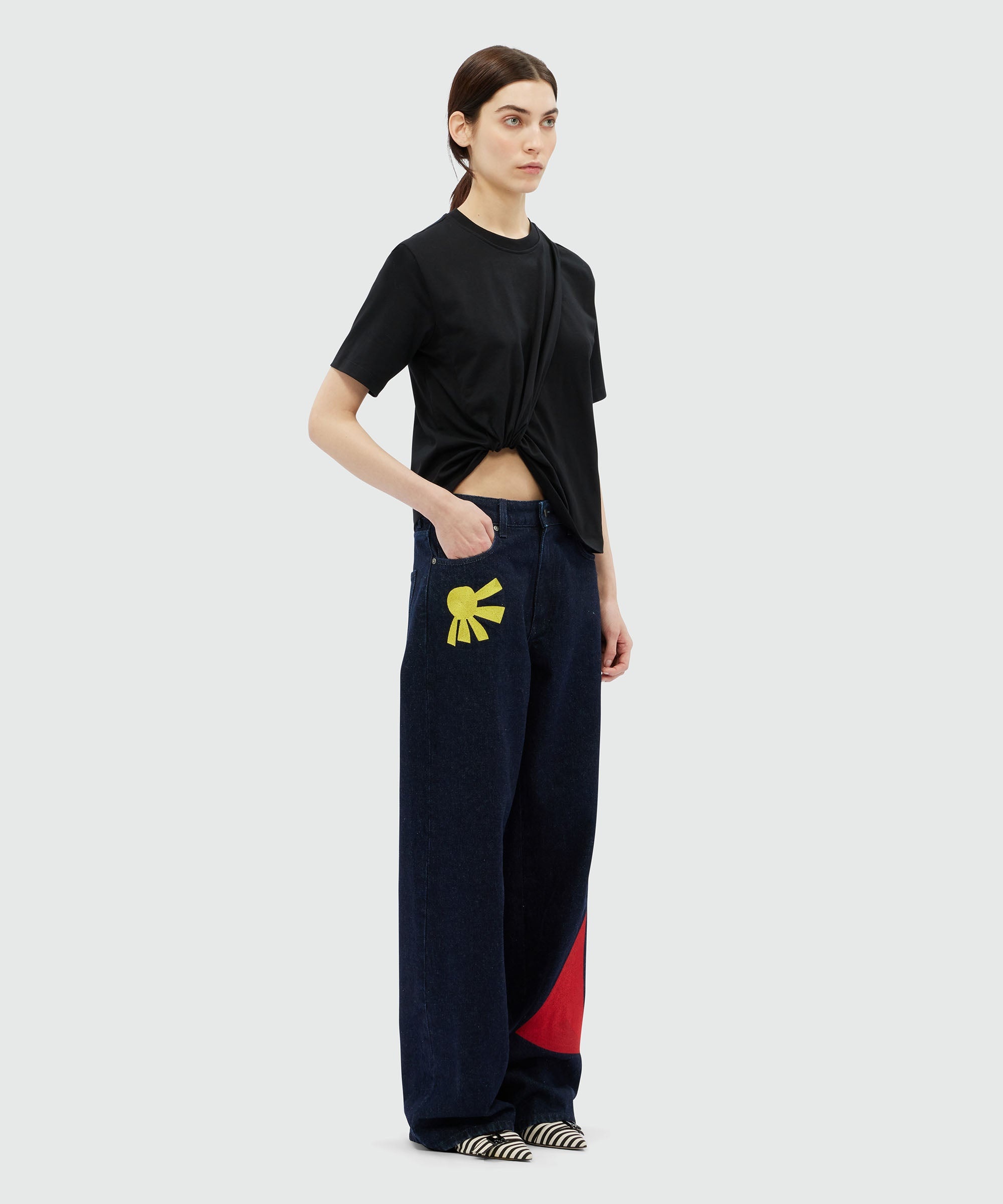 Draped black jersey T-Shirt - 4