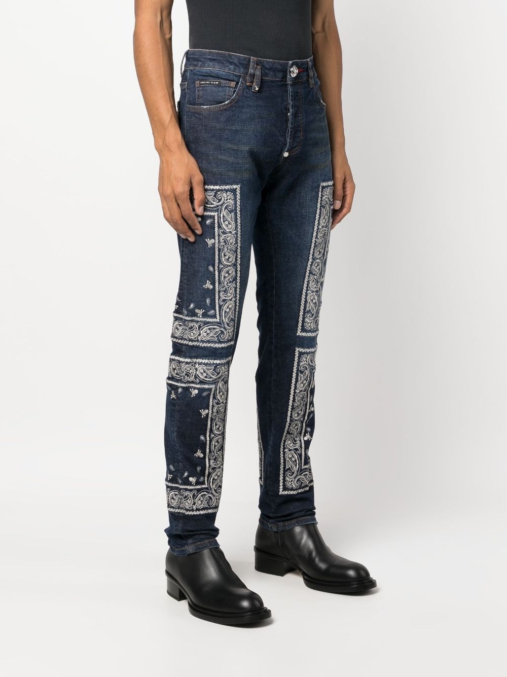 paisley-embroidered straight-leg jeans - 3