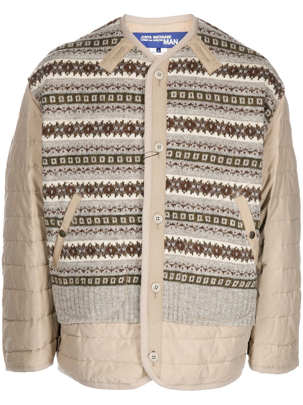 intarsia-knit panel quilted jacket - 1