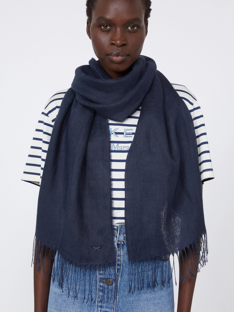 SIONBIO Linen stole with fringes - MIDNIGHTBLUE 6