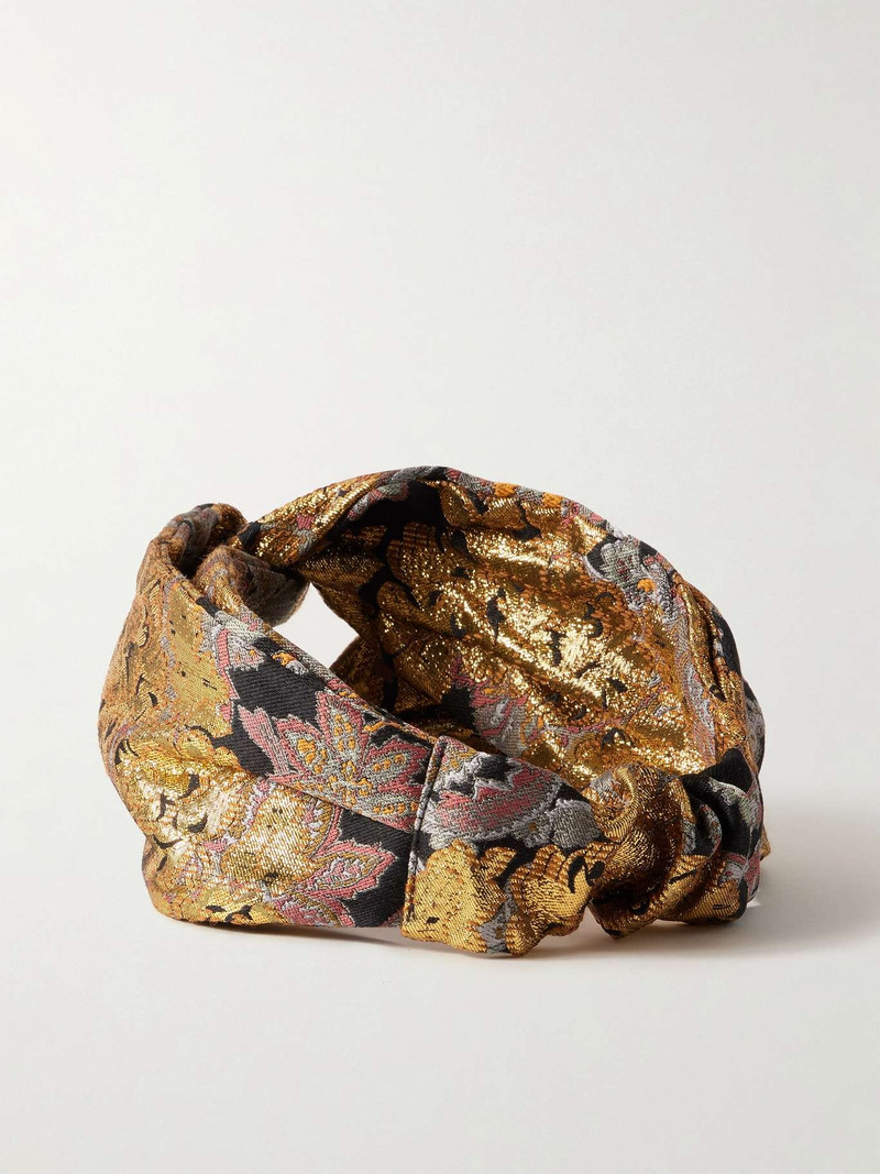 Valentino Twisted floral-brocade headband Gold outlook