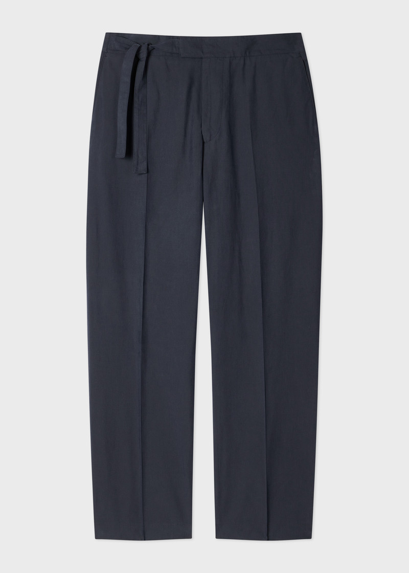 Washed Navy Cotton-Lyocell Tie-Waist Trousers 1