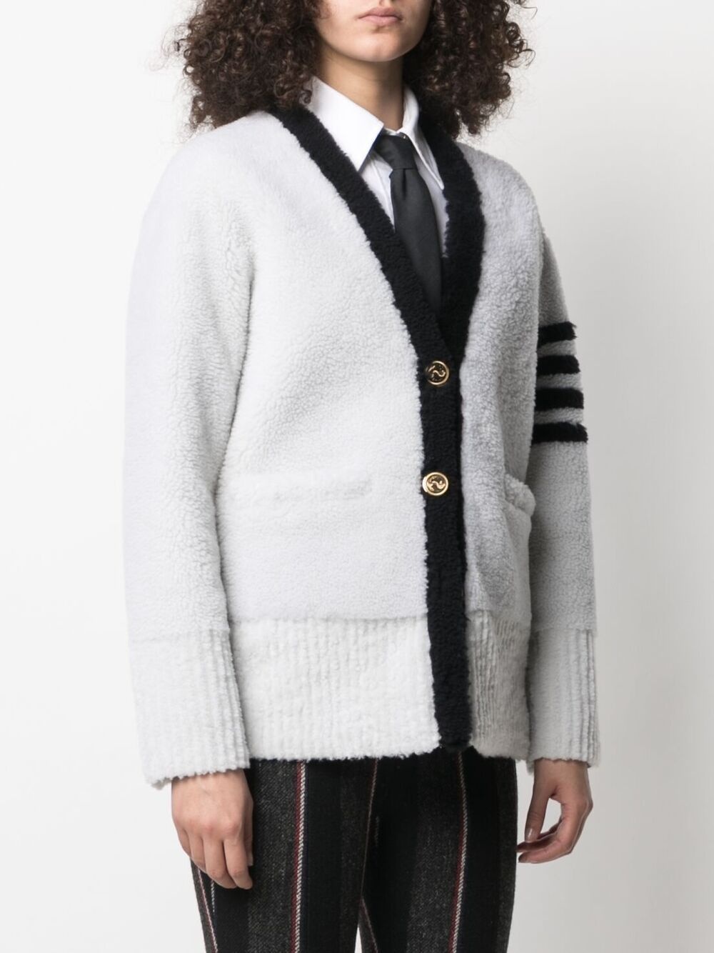4-Bar stripe shearling cardigan - 3