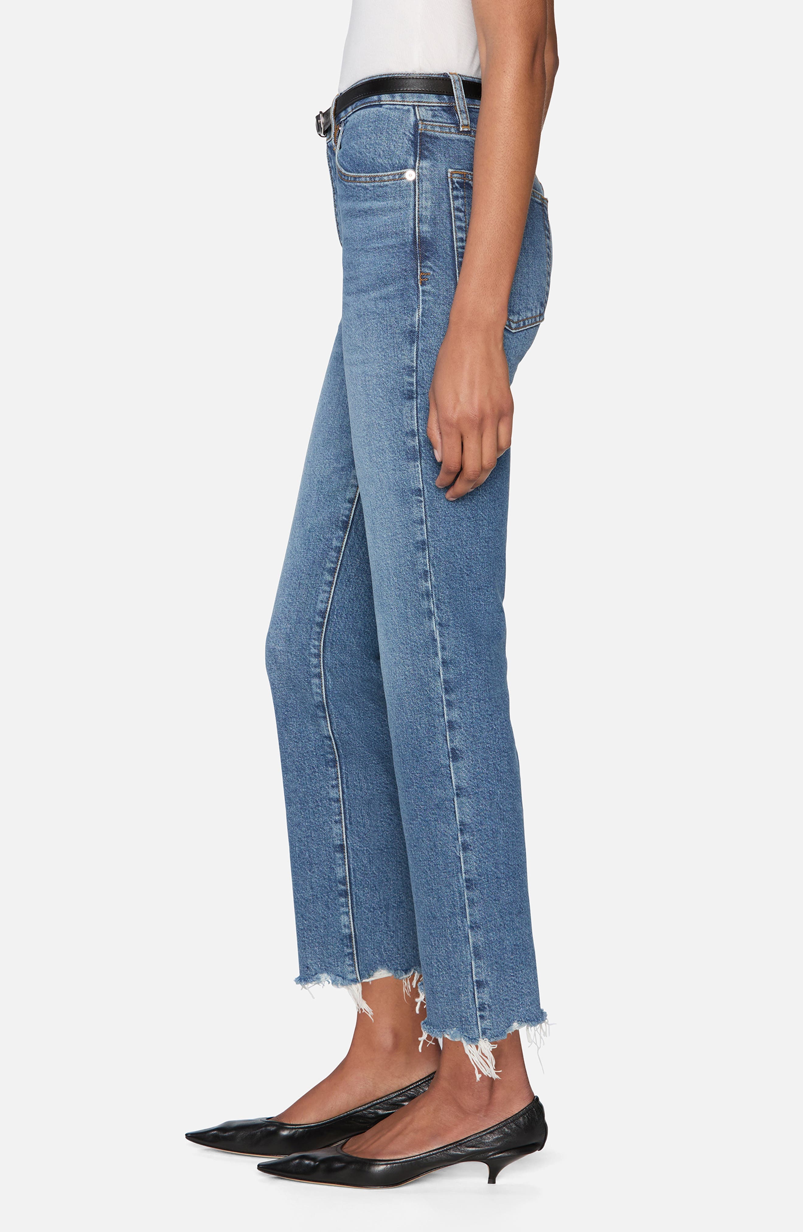 FRAME The Ruler Frayed High Waist Ankle Straight Leg Jeans in Stash Destructed Fray at Nordstrom - 3