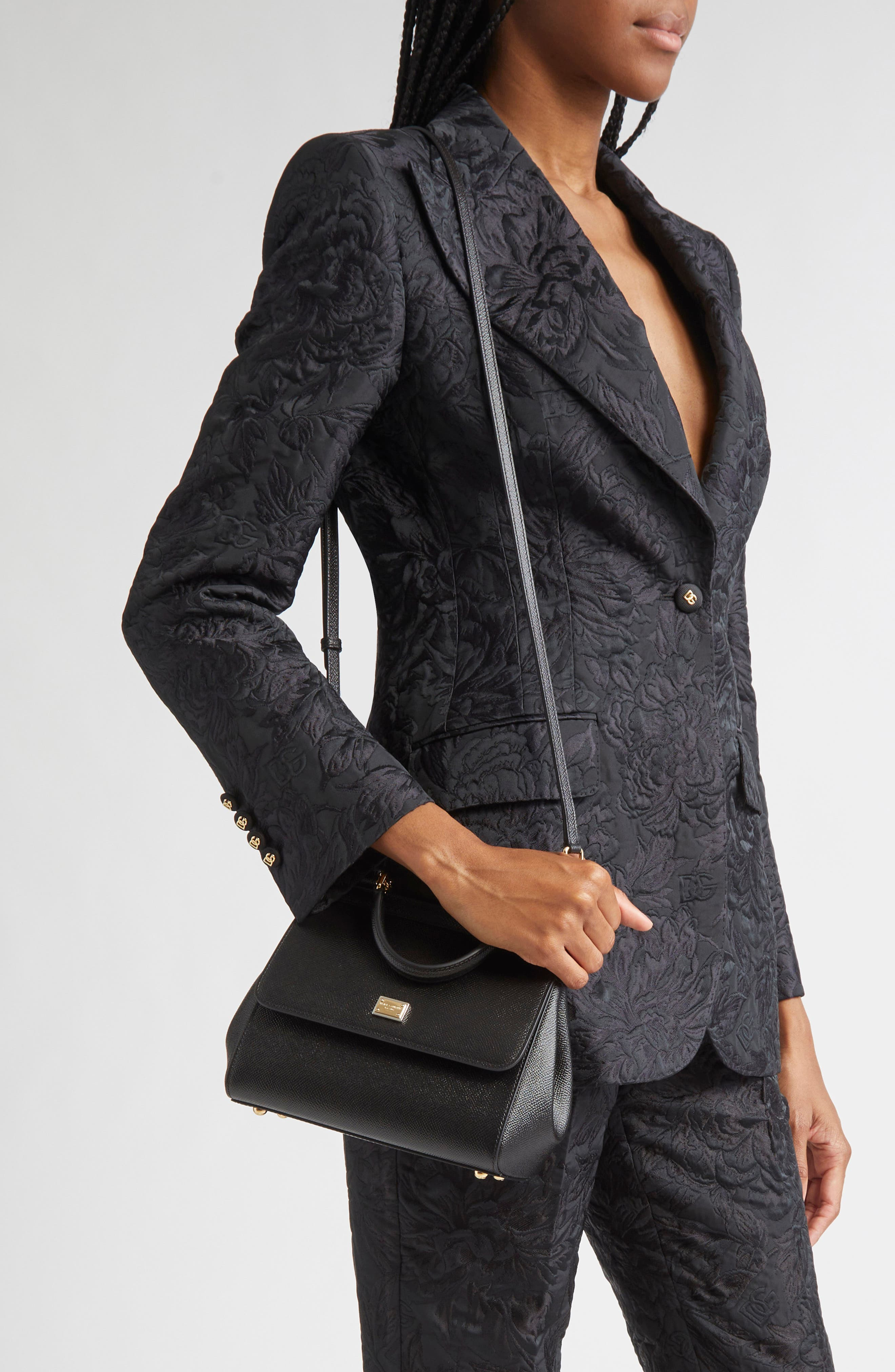 Dolce&Gabbana Medium Sicily Leather Top Handle Bag in 80999 Black at Nordstrom - 3