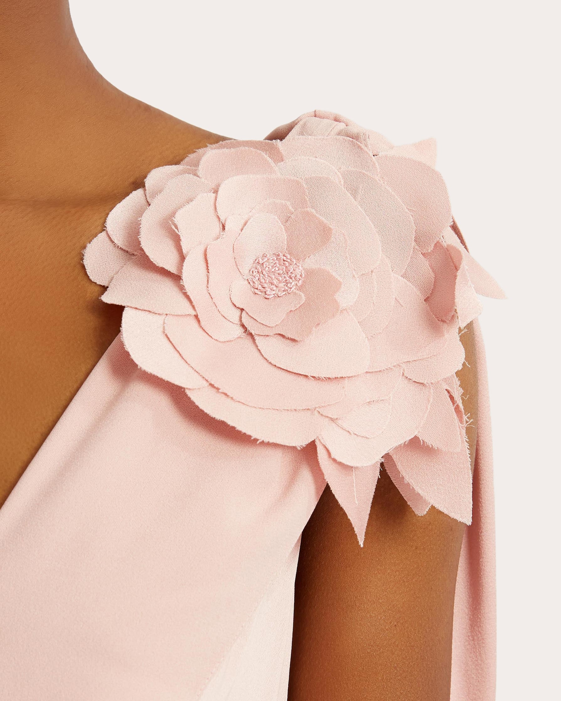 Draped Floral-Appliquéd Satin Midi Dress - 7