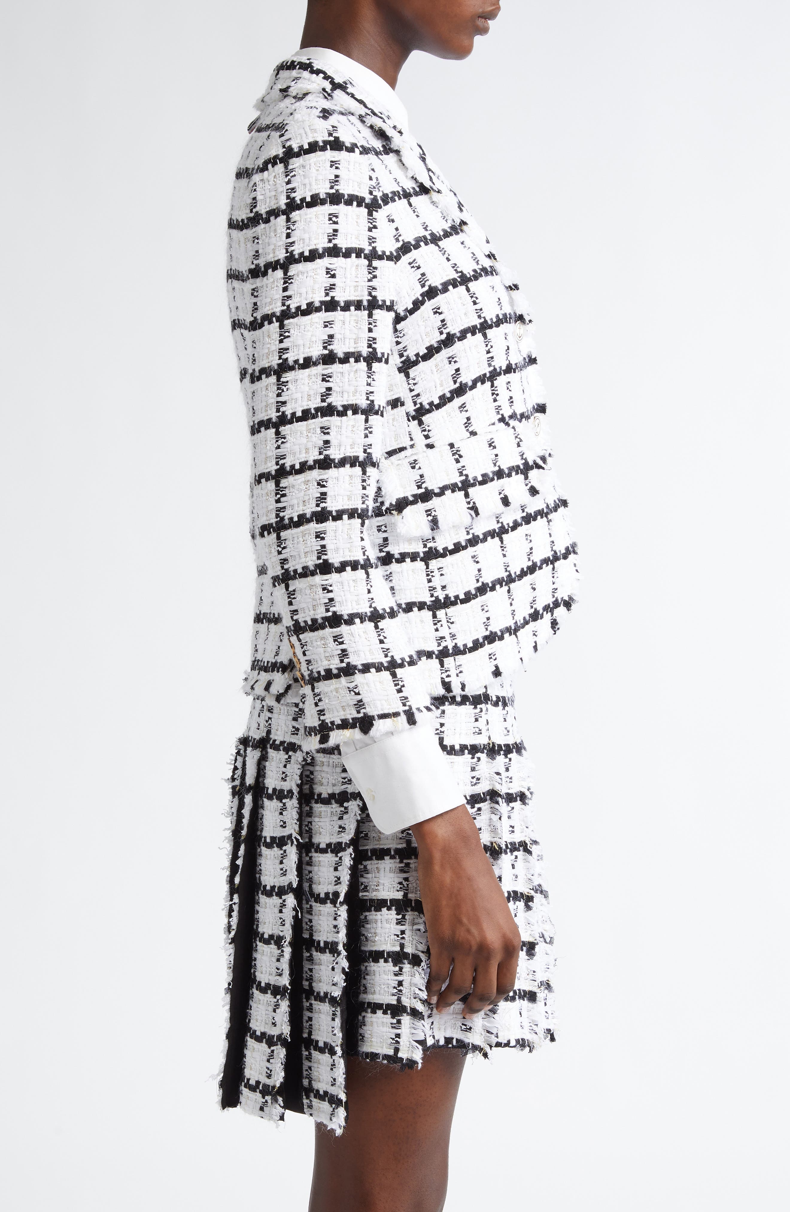 Thom Browne Windowpane Check Tweed Blazer in White at Nordstrom - 4