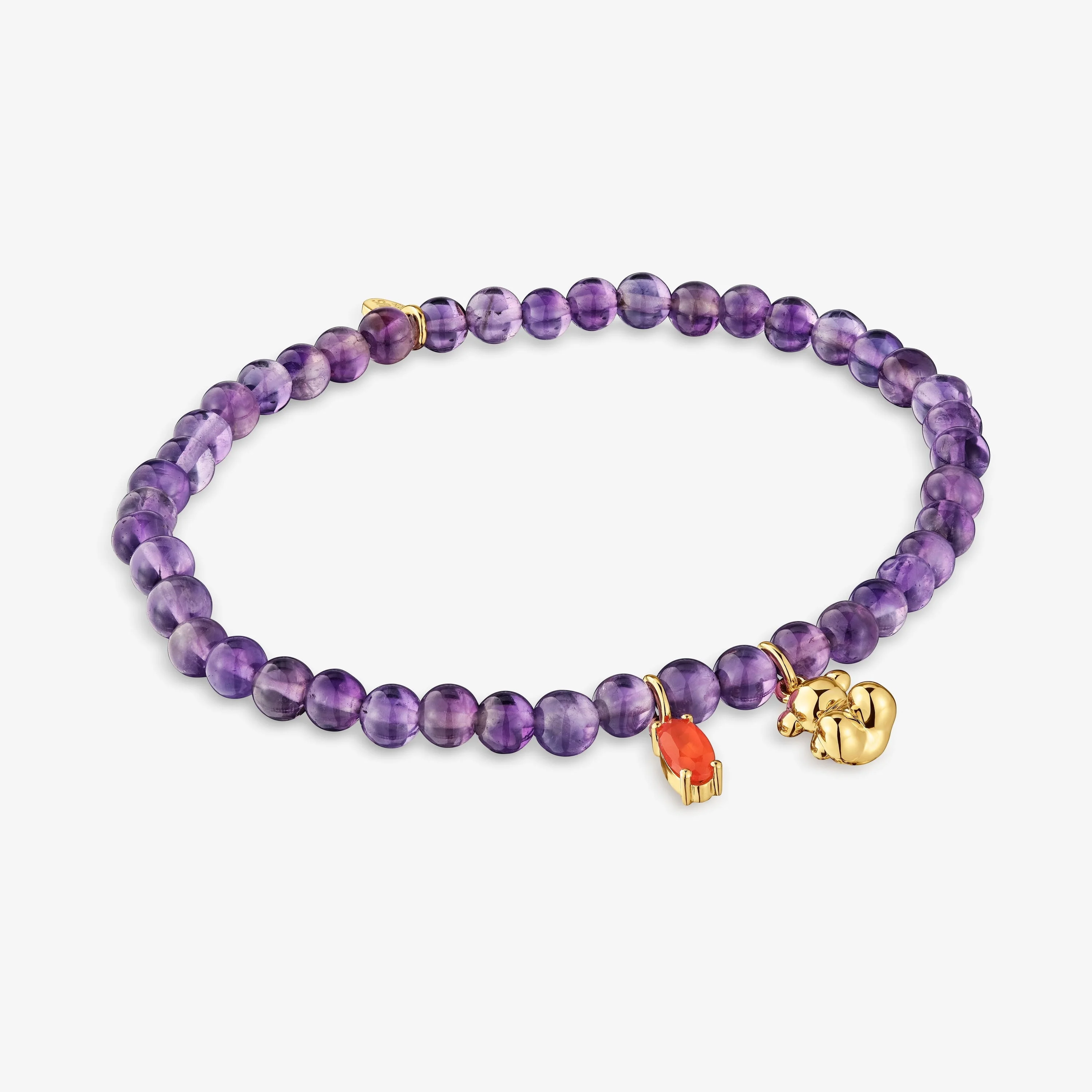 Elastic Bracelet with 18K gold vermeil, amethyst and carnelian Bold Bear - 1