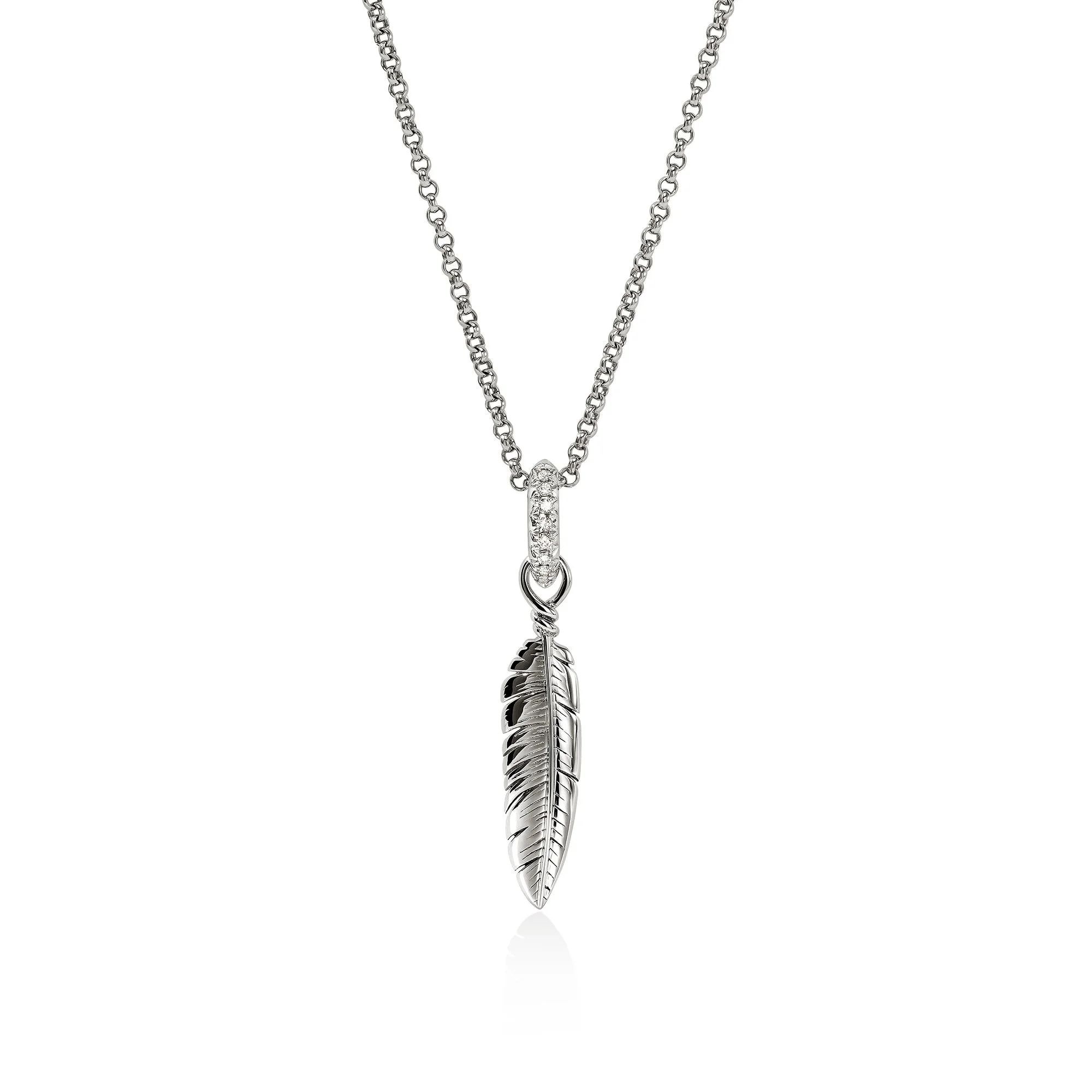 Feather Talisman Necklace, Sterling Silver, Diamonds - 1