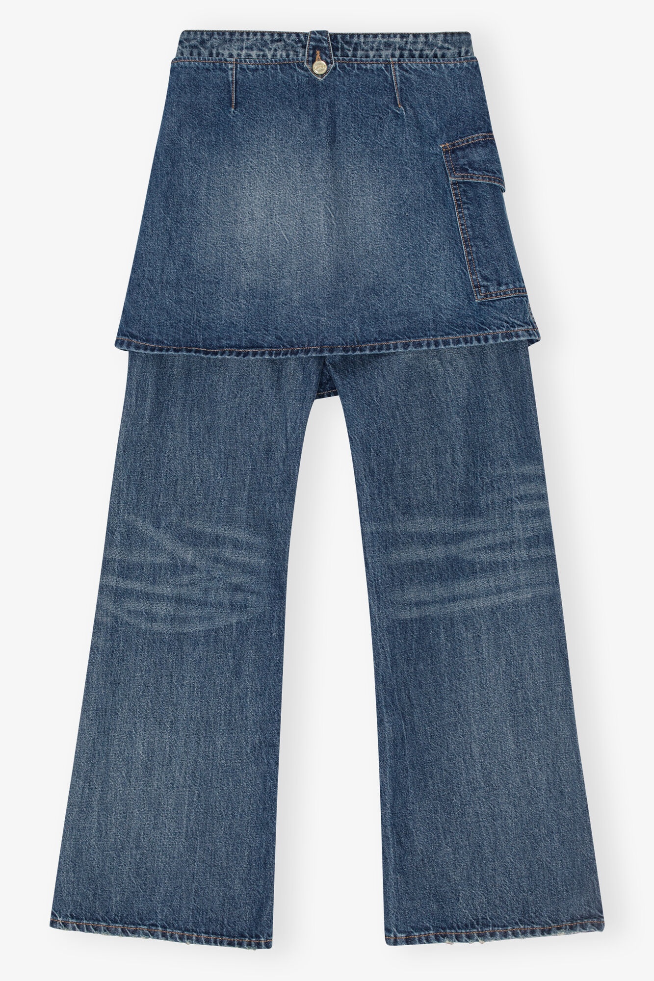 DARK BLUE HEAVY WASHED FLARED SKIRT JEANS - 7