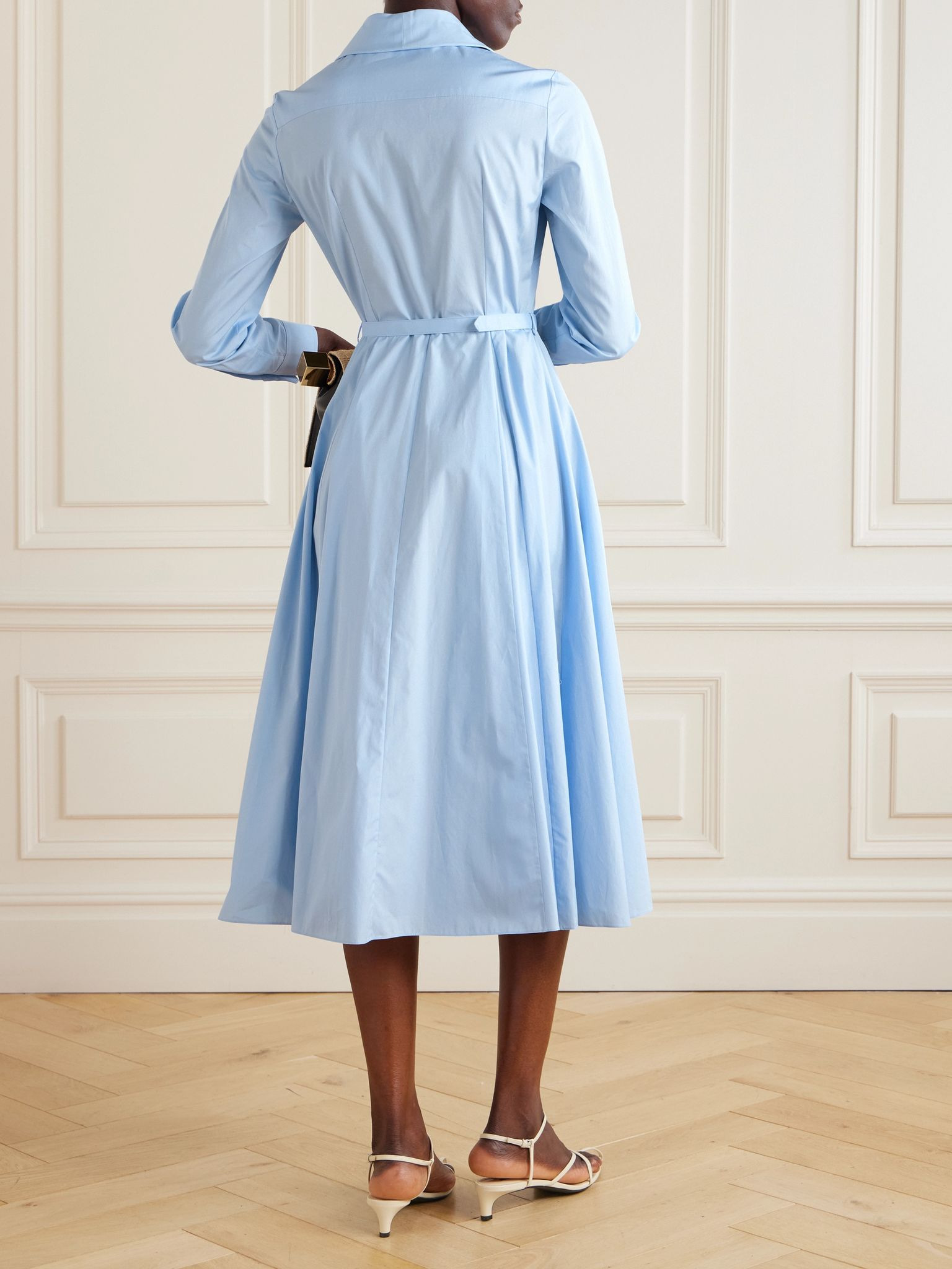 Pleated cotton-poplin midi dress Light blue - 3