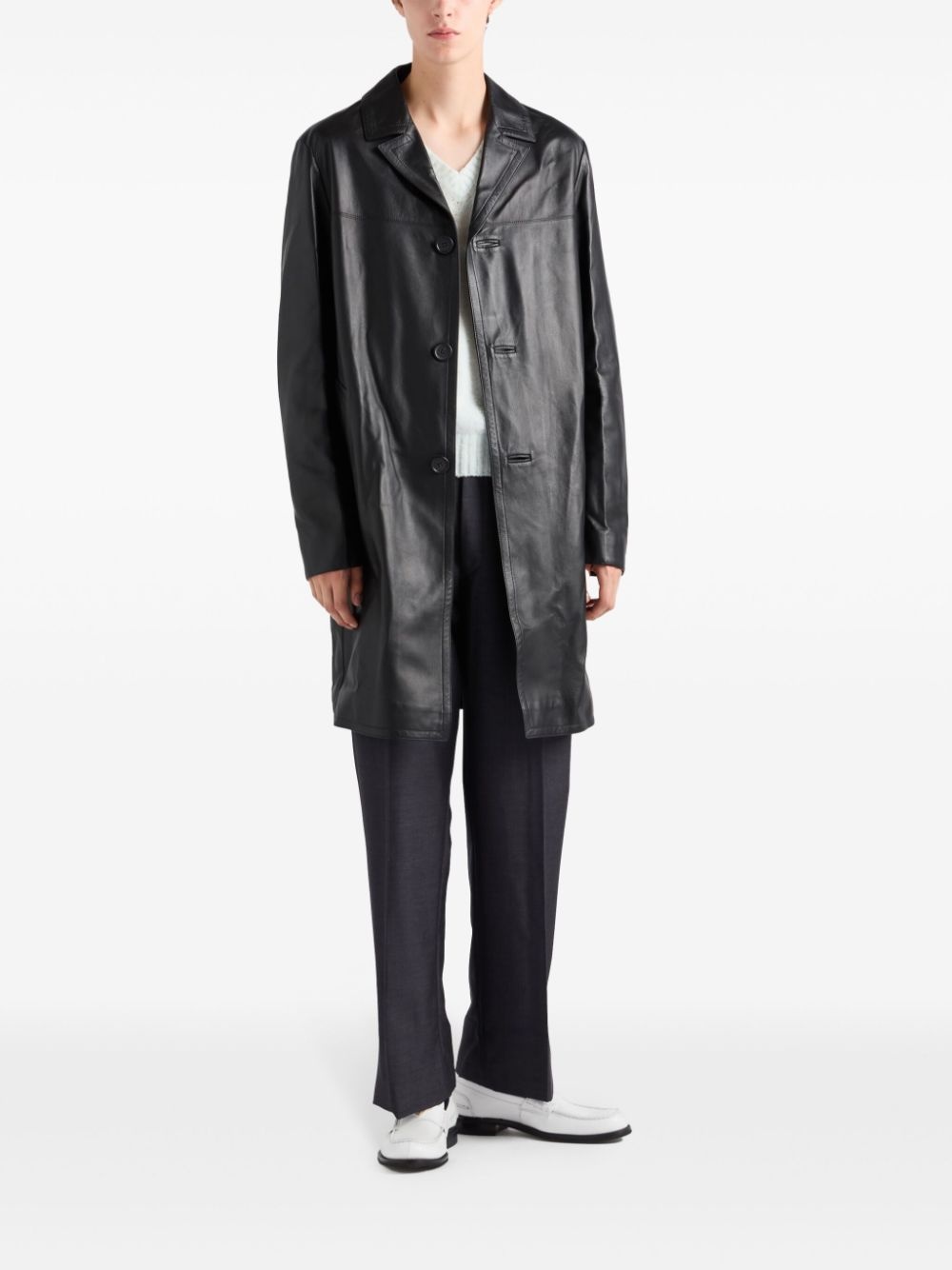 レザージャケット・コート Prada single-breasted shiny nappa coat Prada Nappa leather coat | REVERSIBLE