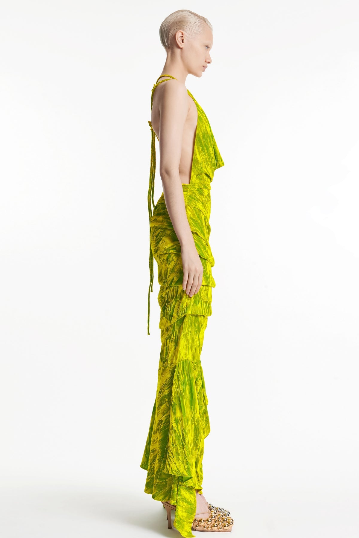 FITTED ASYMMETRIC DRAPED DRESS CITRON - 3