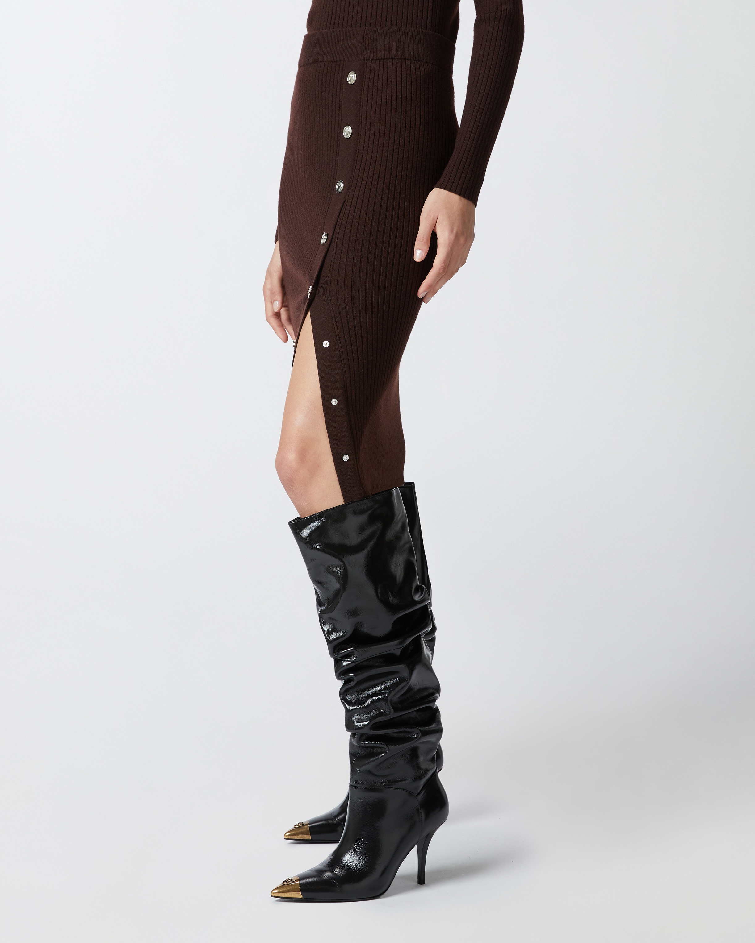 RIBBED CALF-LENGTH SKIRT WITH BUTTONS - 3