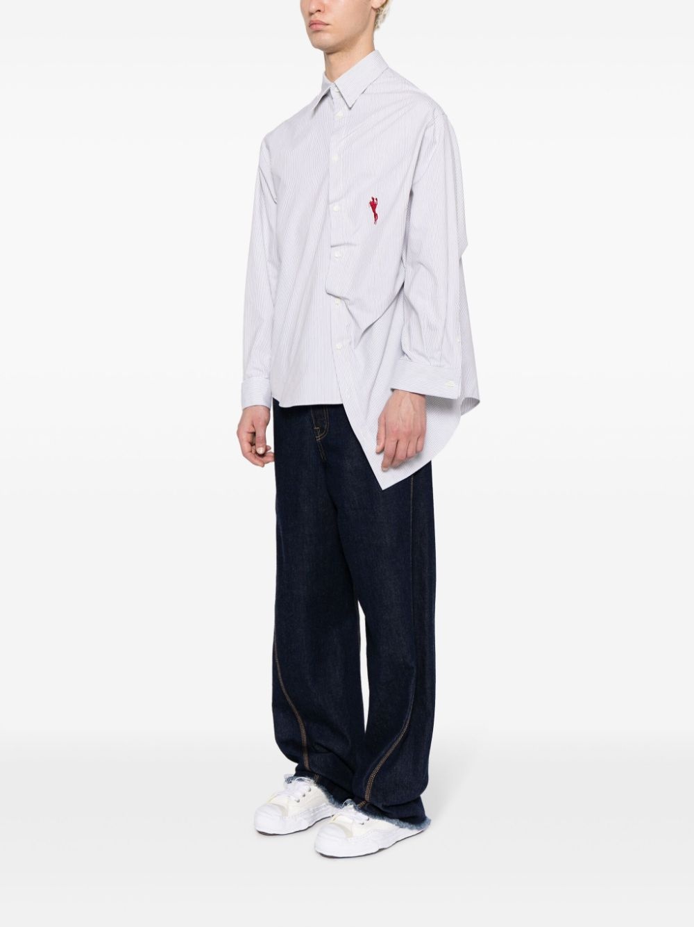 logo-embroidered cotton shirt - 3