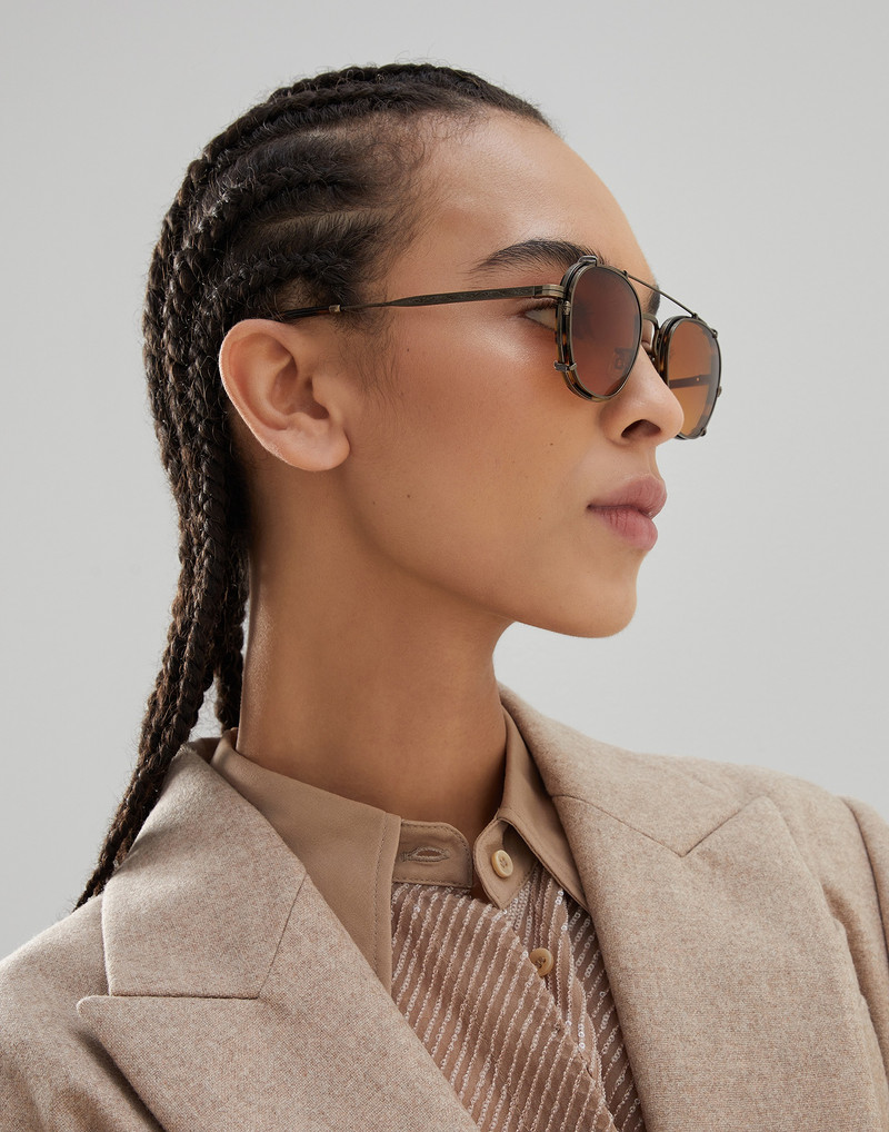 Lilletto titanium and acetate glasses with sun clip-on 5