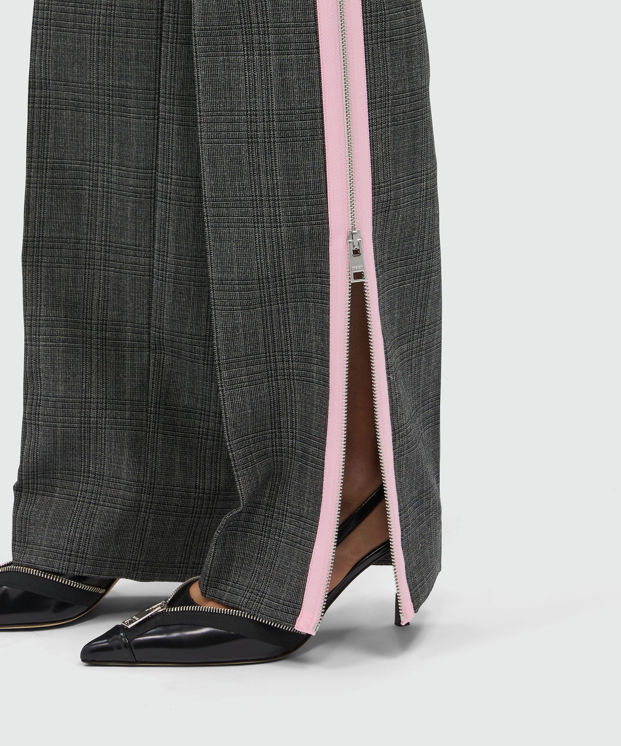 Prince of Wales wool trousers with pink zip - 5