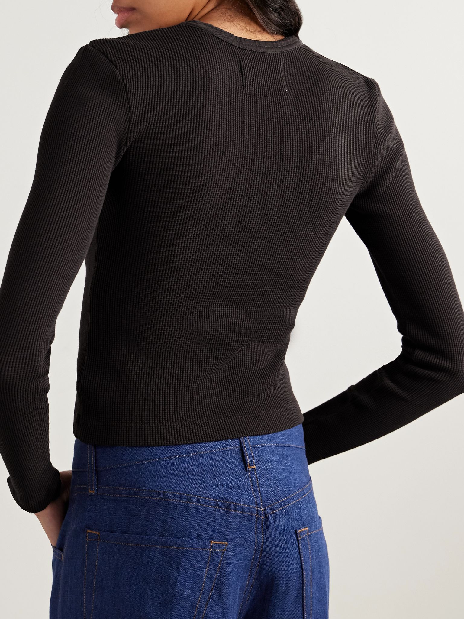 Pilar waffle-knit cotton T-shirt Chocolate - 4