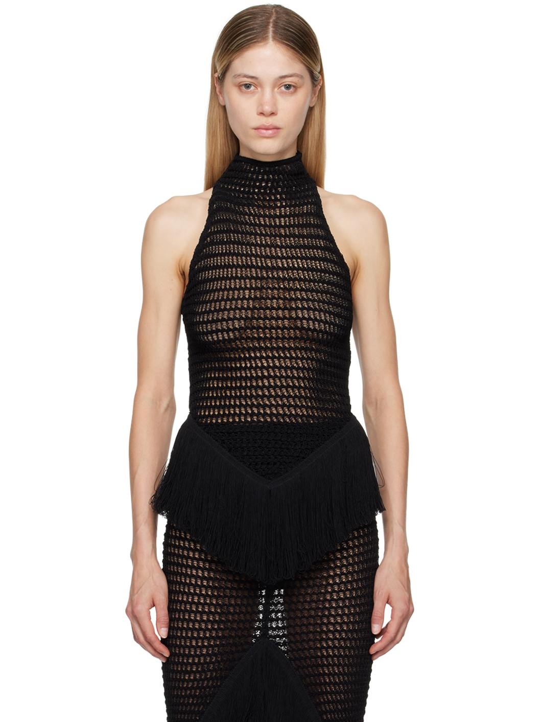 Black Fringes Tank Top - 1