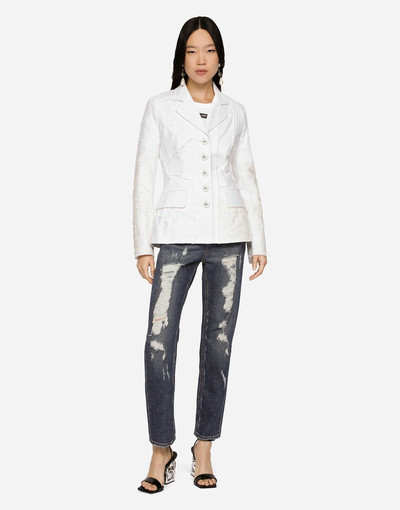 Dolce & Gabbana Single-breasted denim and lace patchwork jacket outlook