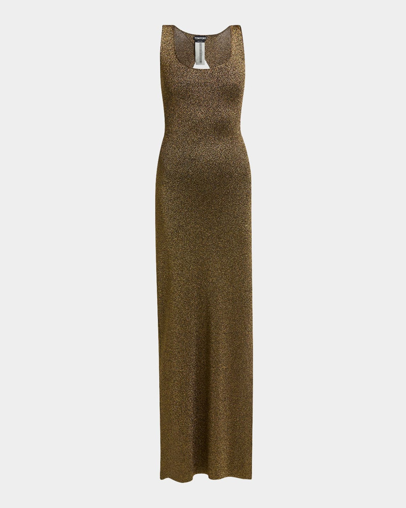 Metallic Knit Open-Back Slit Maxi Dress 1