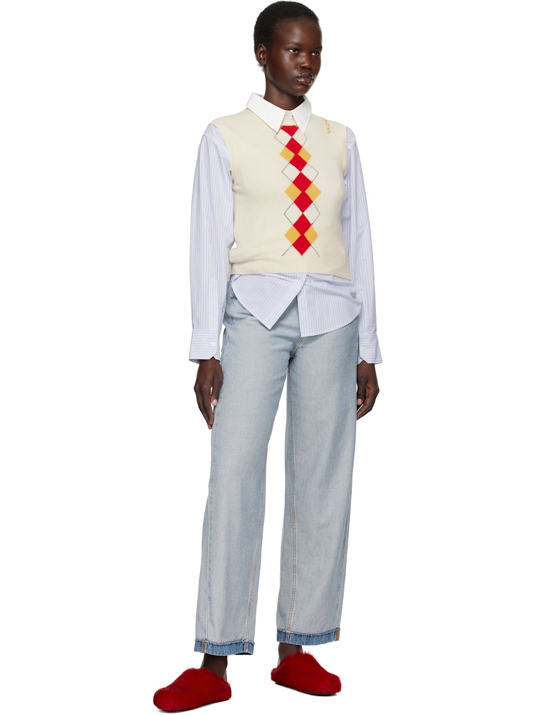 Off-Whtie Argyle Vest - 4