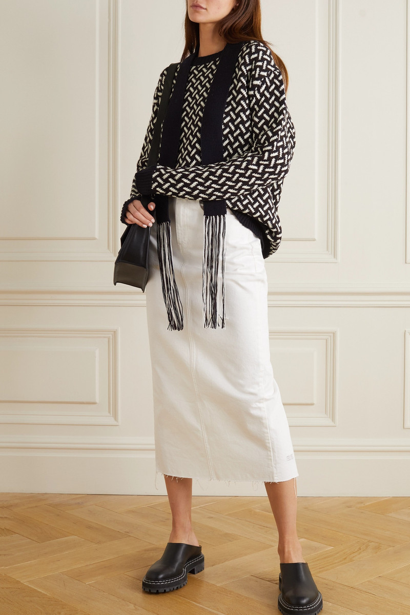 Jil Sander Fringed tie-neck intarsia wool sweater outlook
