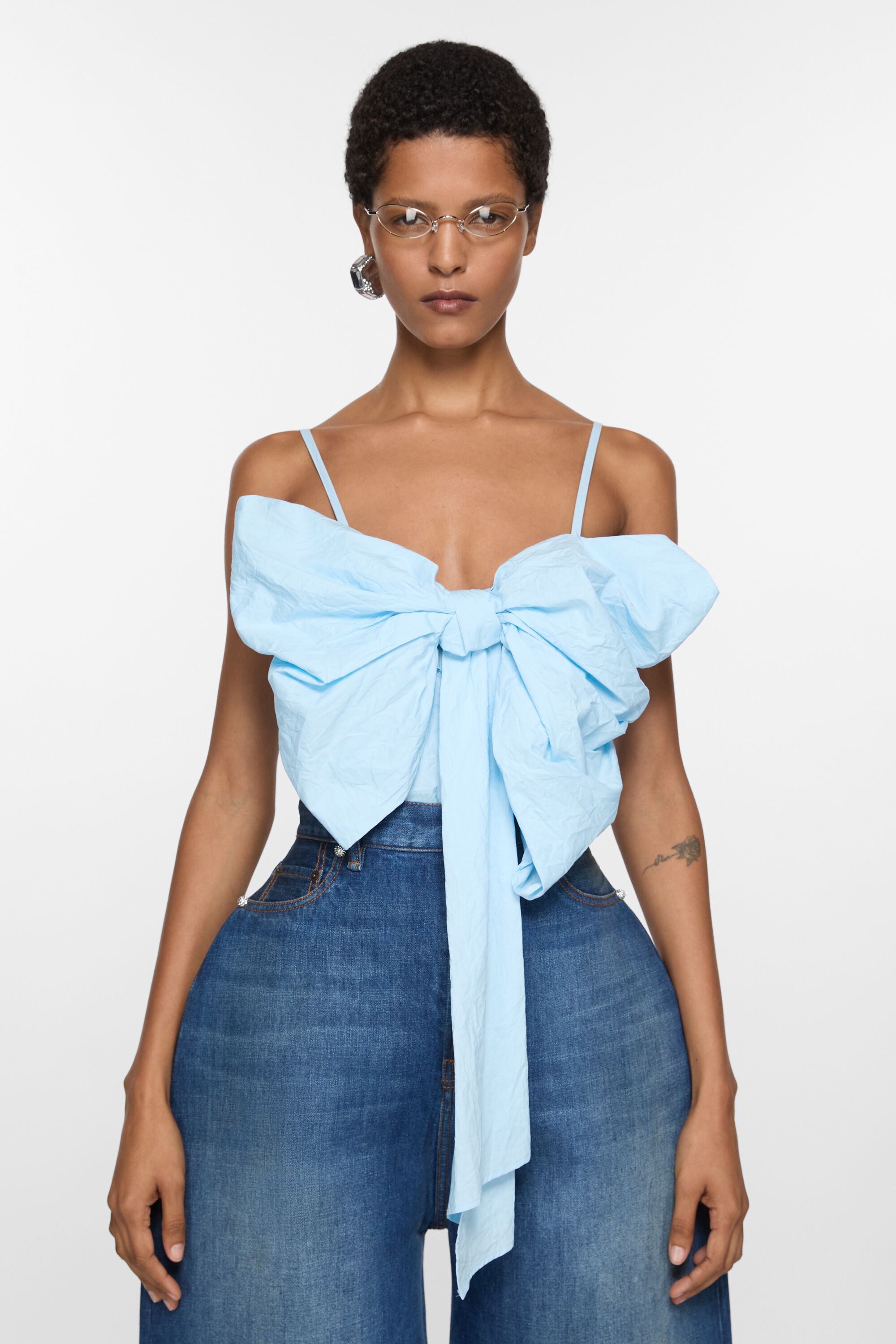 Bow strap blouse - Light blue - 2