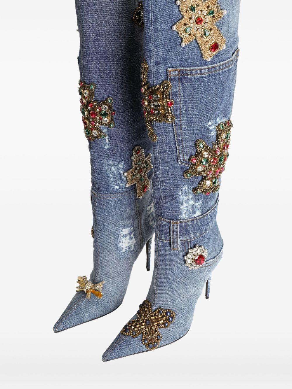 105mm embroidered patchwork denim boots - 4