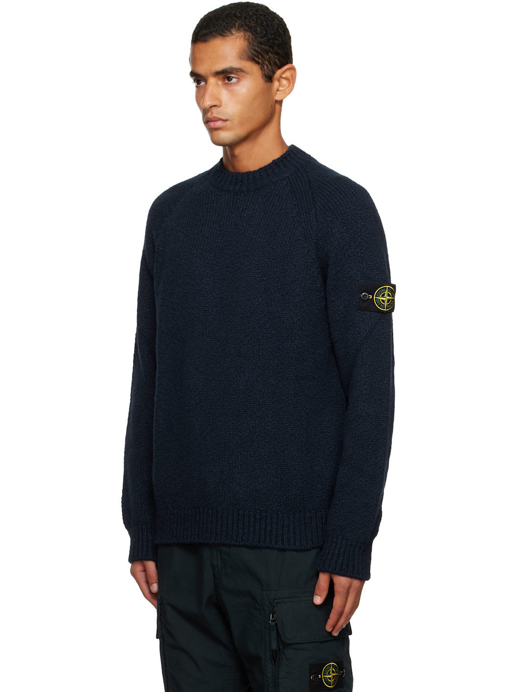 Navy 5100050 Fancy Yarn Mouliné Wool Sweater - 4
