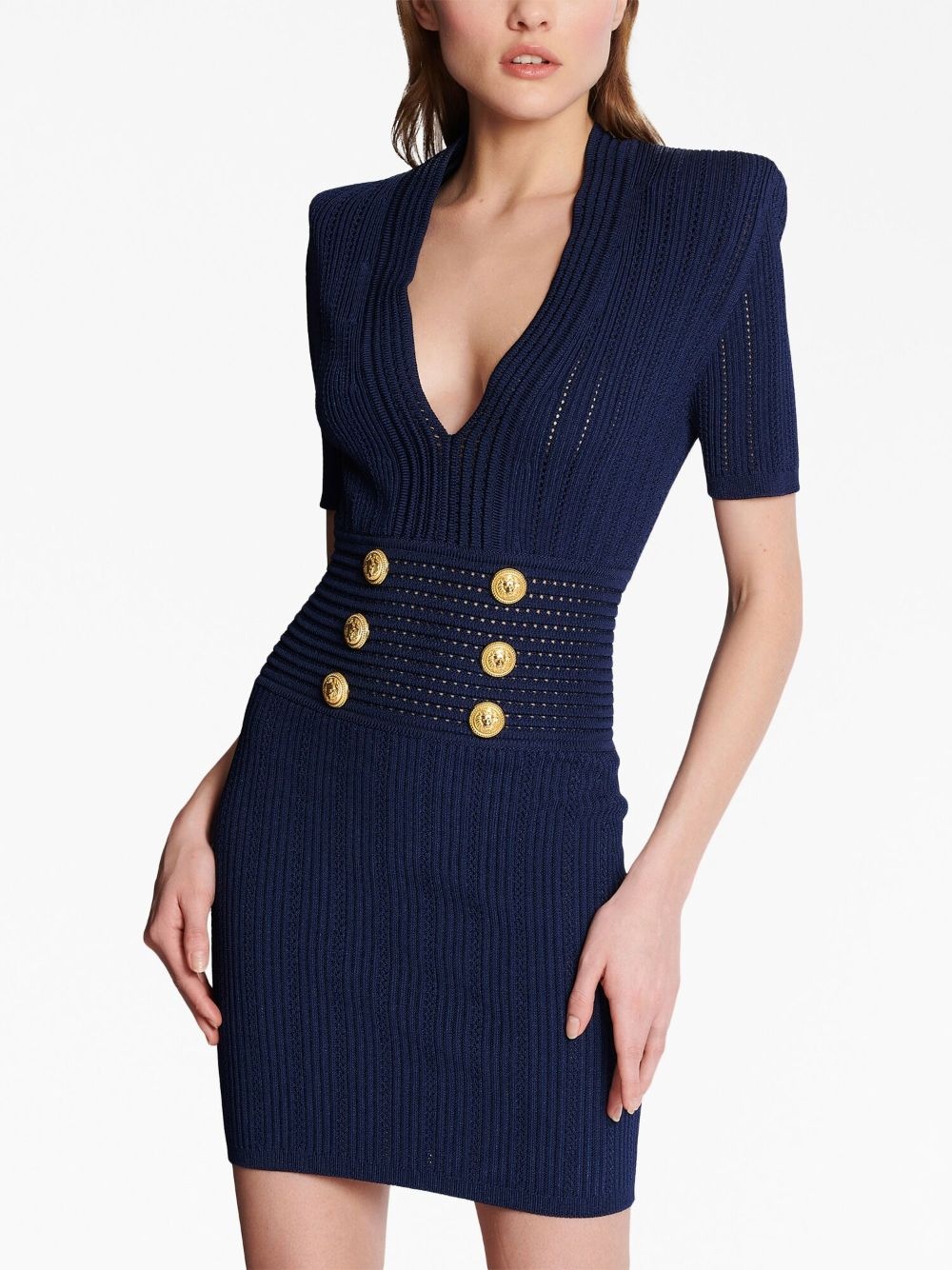 button-embellished ribbed-knit minidress - 7
