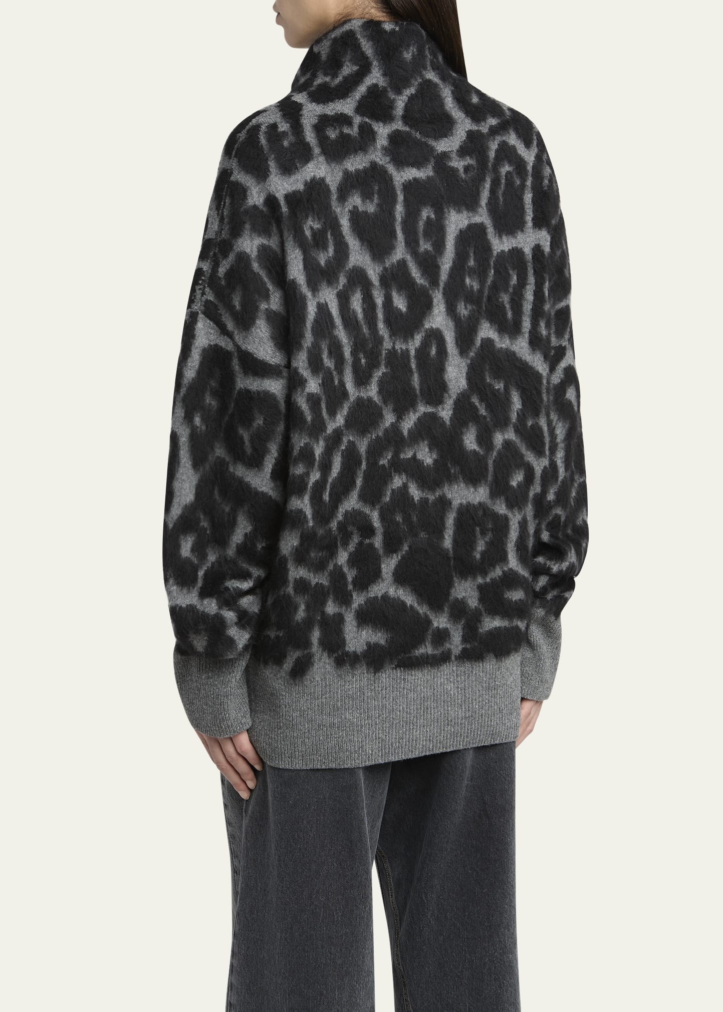 Leopard Jacquard Oversized Wool Turtleneck - 3