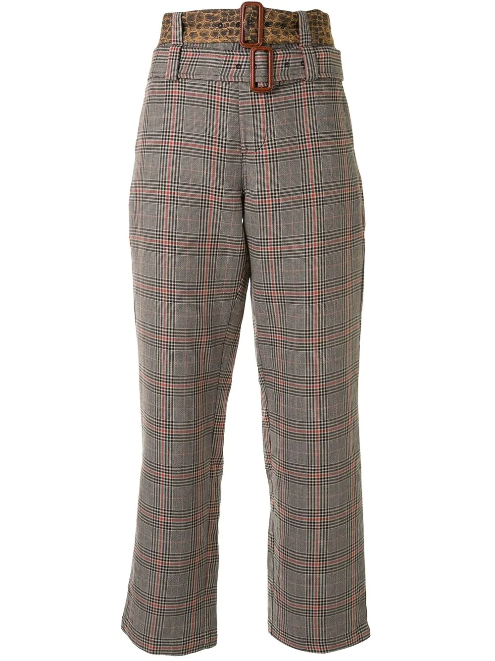 plaid patterned double belted trousers - 1